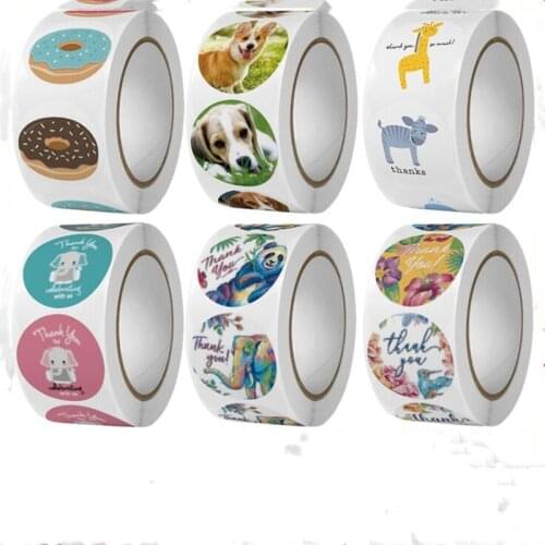 500pcs donuts shape Cute cartoon children sticker packaging handmade holiday decoration thank you sticker thank you seal