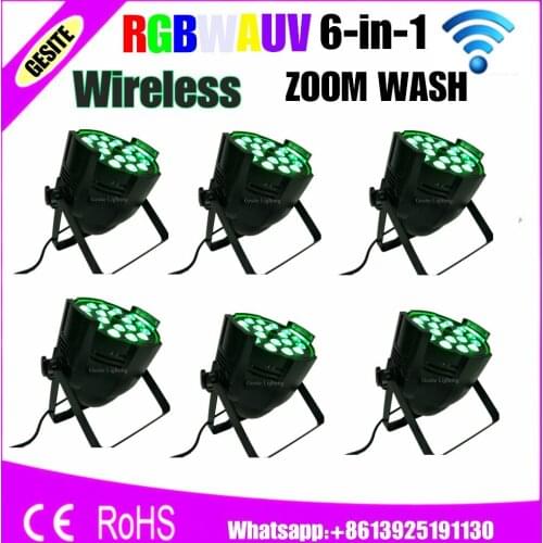 6pcs/lot wireless control 18x18 watt 6in1 rgbwa uv led par light dj outdoor 18w led zoom par