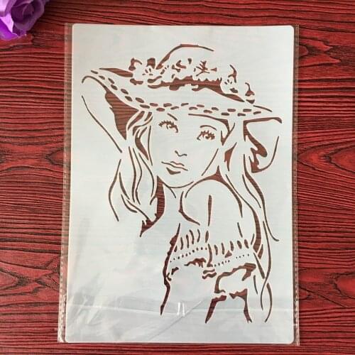 A4 DIY Stencils Wall Painting Scrapbook Coloring Embossing Album Decorative Paper Card Template,wall letter cake Girl beauty