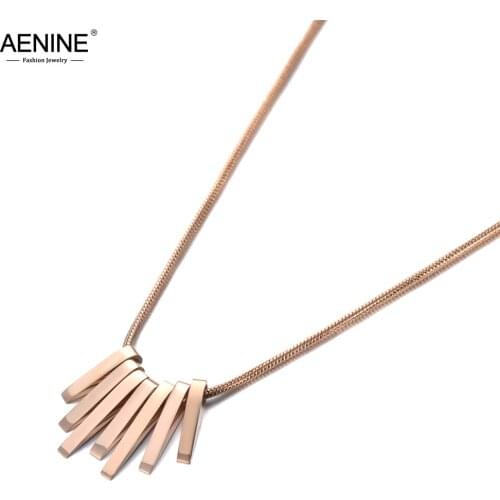 AENINE Hyperbole Bohemia Geometry Charm Pendant Necklaces For Women Rose Gold Titanium Stainless Steel Charm Necklace AN19132