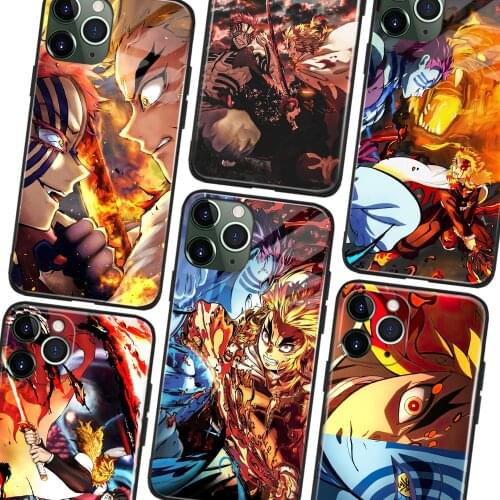Akaza vs Rengoku Kimetsu no Yaiba anime Soft TPU Glass Phone Case for IPhone SE 6s 7 8 Plus X Xr Xs 11 12 Mini Pro Max Samsung