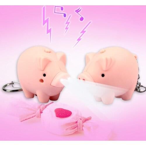 FREE SHIPPING BY DHL 200pcs/lot 2015 Plastic LED Lovely Pink Pig Keychains with Sound Novelty Children Toy Keyrings
