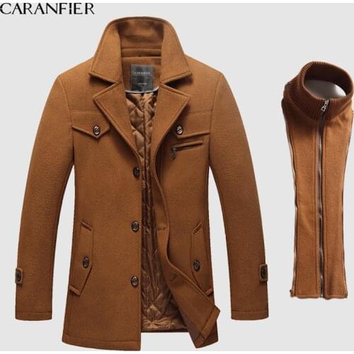CARANFIER New FashionWinter Wool Coat Jackets Mens Casual Warm Outerwear Wool Blends Pea Coat Thick added Jacket Coat Men