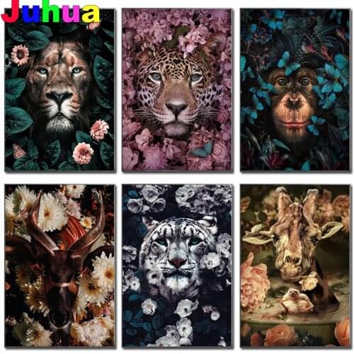 Flower Animal Lion Tiger Deer Leopard Full Square/Round Drill 5D DIY Diamond Painting diamond Embroidery Cross Stitch Mosaic Art