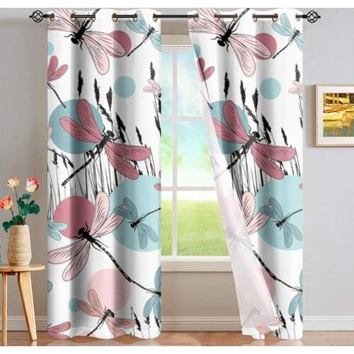 DARMIAN 2021 Dragonfly Painting Design Window Decoration Blackout Curtain for Bedroom Living Room Home Decor Curtains Drape Set