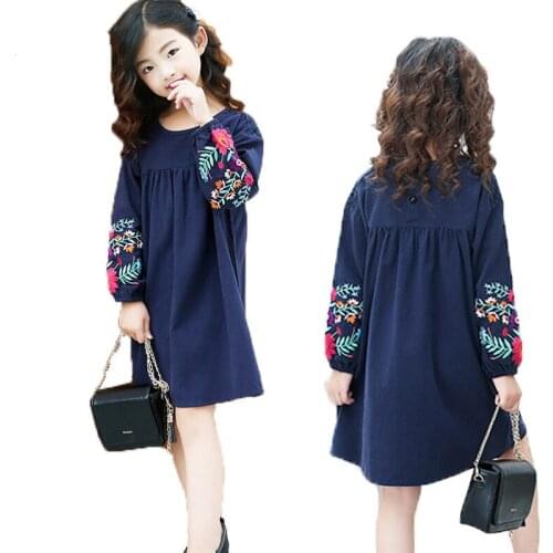 Girl Dress Baby Girl Embroidered Long Sleeve Princess Dress Fall Winter Kids Lantern Sleeve Evening Dresses Kids Clothes