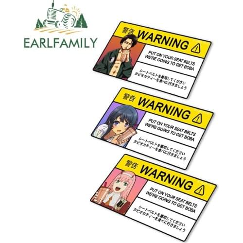 EARLFAMILY 13cm x 6.6cm Warning Car Sticker for Put on Your Seat Belts We're Going To Get Boba Anime Decal Vinyl JDM Stickers