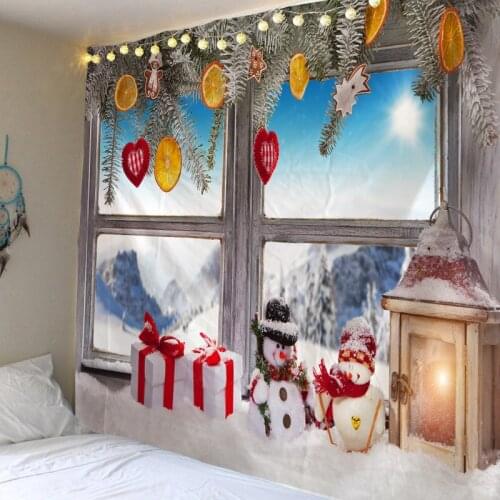 Tapestry Christmas Wall Hanging Christmas Snow Home Deco Christmas Windows Print Tapestries Large Size Free Shipping Tapestries
