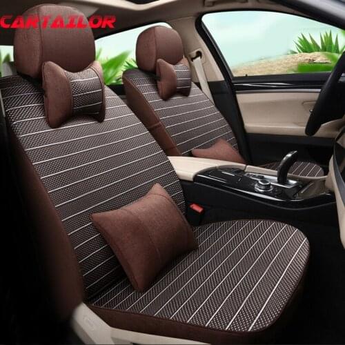 CARTAILOR Linen Fabric & Ice Silk Car Seat Cover Set for Renault Megane 2005 Seat Covers Cars Interior Accessories Seats Cushion