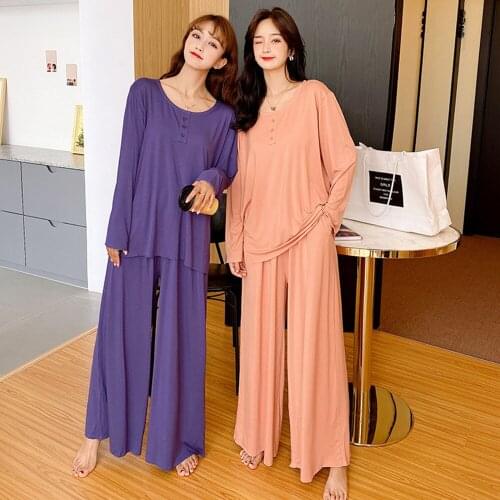Fdfklak Modal Pajamas Womens Summer Two-Piece Sleepwear Sets New Spring Autumn Long Sleeve Home Casual Suit Home Service