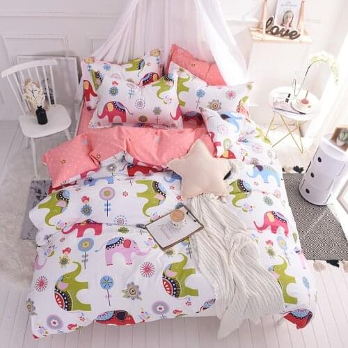 Elephant Printed Bedding Sets Girls Cute Duvet Cover Sets 100% Cotton Fabric Soft Bed Set With Flatsheet 4Pcs Twin Queen Size