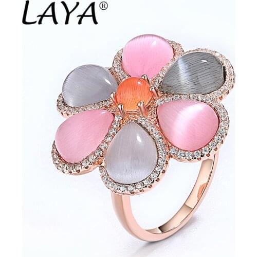 LAYA 925 Sterling Silver Fashion High Quality Zircon Flower Personally-Designed Ring Luxury Classic Jewelry For Womens Wedding