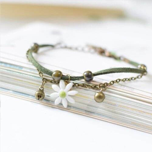 Multilayer Bell Nylon Rope Porcelain Bead daisy Bracelet Sweet jewelry for students teenagers bijoux boheme femme bracelet