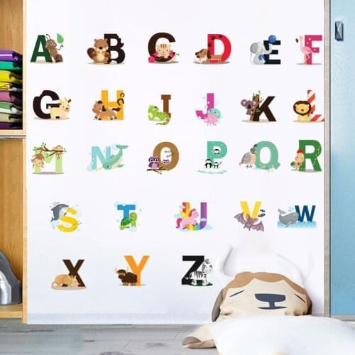 Cartoon 26 Letters Wall Stickers for Kids Room Decoration Alphabet Decals Baby Nursery Living Room Home Decor Murals Poster DIY