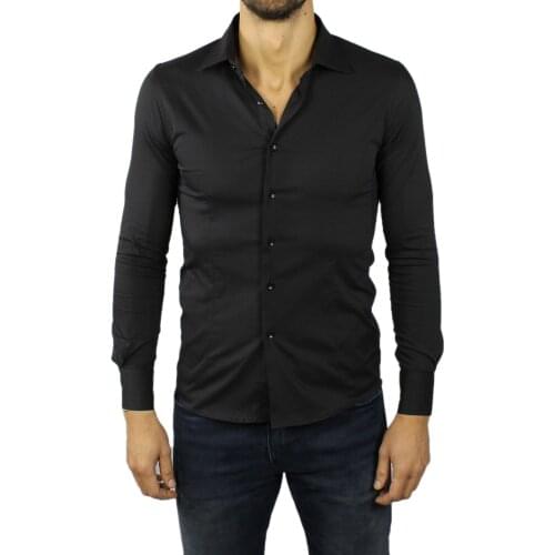 SlimFit shirt man long sleeve cotton classic tailoring Black S M L XL XXL