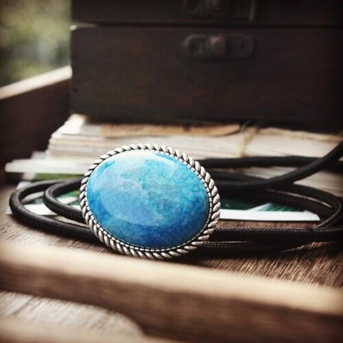 Blue Agate Mens BOLO Tie - Wedding Necklace- Original Vintage Western Cowboy