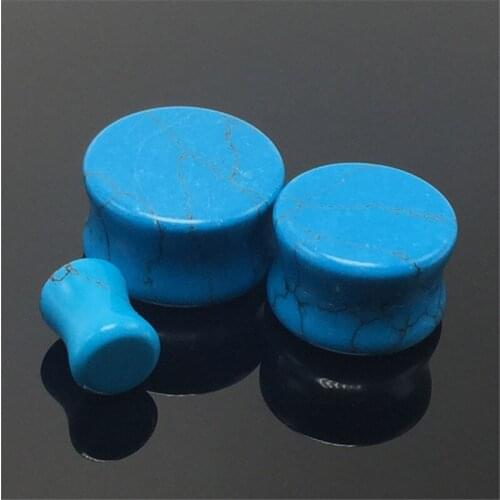 2PCS New Fashion Ear Gauge Blue Color Natural Stone Stretching Kits Flesh Tunnel Women Men Ear Plug Body Piercing Jewelry