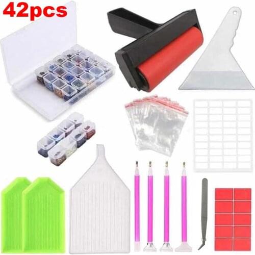 Diy Diamond Embroidery Accessories and Tools Kit Adult or Kids ,Diamond Painting Storage box Mosaic Pen Trays Tweezers Roller