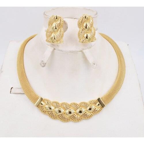 NEW High Quality Ltaly 750 Gold color Jewelry Set For Women african beads fashion necklace set earring jewelry