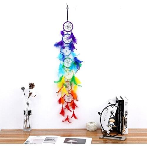 Feather Crafts Dream Catcher Brown Wind Chimes Handmade Indian Dreamcatcher Net for Wall Hanging dreamcatcher round wind chimes