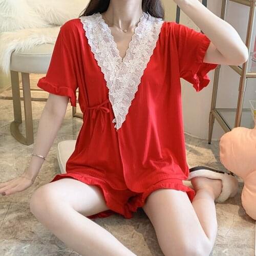 New Kimono Pajamas for Women Cotton Homewear Short Sleeve 2021Japan Style Lace Pijamas Mujer Soild Color Harajuku Girl Sleepwear