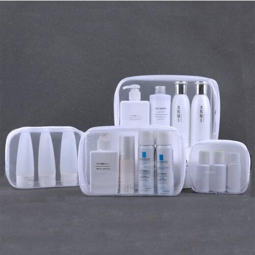 4pcs Clear PVC Zippered Toiletry Carry Bag Portable Waterproof Cosmetic Makeup Bag Vacation Bathroom Organizing Wash Bag