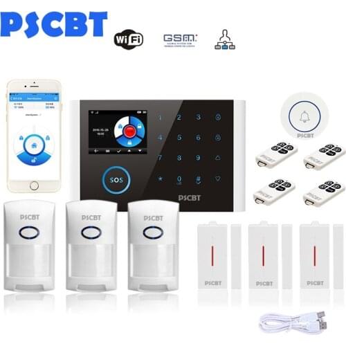 PSCBT GSM Home Alarm APP Remote Control Wireless WIFI Alarm System Security Home Pet Immunity Door Window Sensor Remote Control