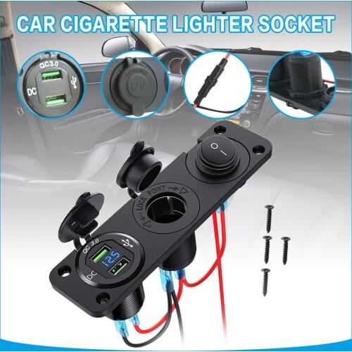 Car Cigarette Lighter Socket Dual USB Charger LED Voltmeter With Switch Dustproof Phone Charger For Mobile Phone