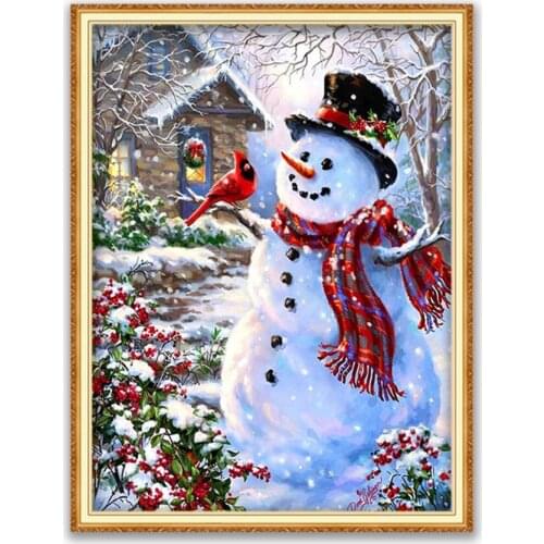 Christmas Snowman DIY 11CT Embroidery Cross Stitch Kits Needlework Craft Set Cotton Thread Printed Canvas Home Decoration Sale