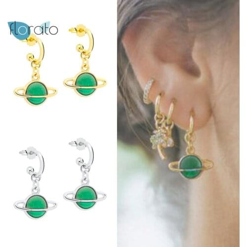 925 Silver Ear Needle Green Asteroid Pendientes Stud Earrings For Women Creativity CZ Huggie Earrings Fashion Party Jewelry