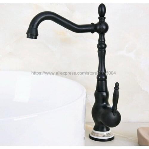 Deck Mounted Single Handle Hole Bathroom Sink Mixer Faucet Black Oil Rubbed Brass Hot and Cold Water Mixer Tap Nnf661