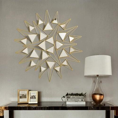 Modern Luxury Wrought Iron Wall Decorative Mirror Home Livingroom Wall Murals Ornaments Decoration Hotel 3D Stereo Wall Sticker