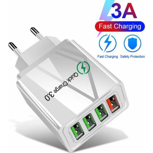 60W Quick Charge 3.0 4.0 USB Phone Charger Wall 4 Port 5V 3.1A Fast Charging Adapter For iPhone X 7 Samsung A50 Xiaomi Charger