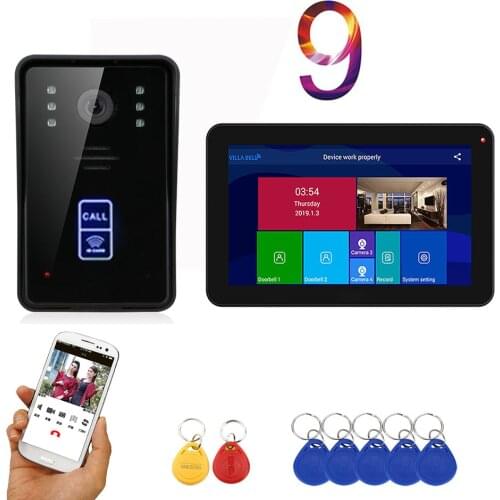 9inch Wireless Wifi RFID Video Door Phone Doorbell Intercom Entry System with Wired IR-CUT 1080P Wired Camera Night Vision