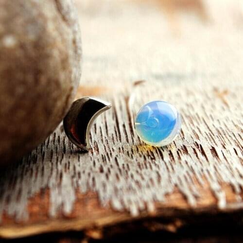 Vintage Round Moonstone Stud Earrings Birthstone Earring Jewelry Women Female Wedding Earrings