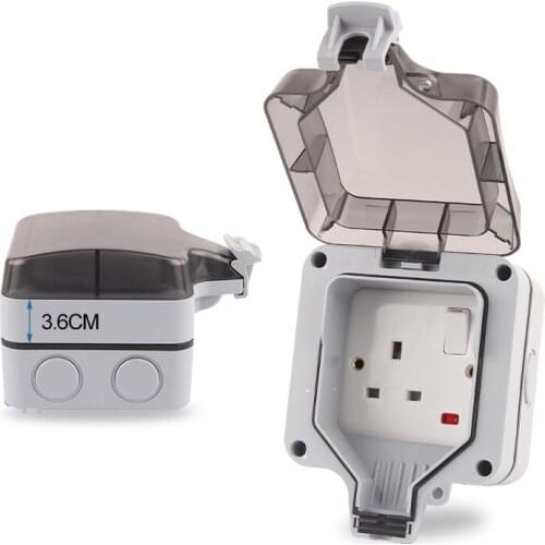 IP66 British Standard Upgraded TYPE Safer Outdoor Waterproof Wall Switch Socket With Light large plug For Home Garden 13A