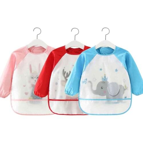Waterproof Baby Bibs Cute Cartoon Kids Eating Drawing Long Sleeve Apron Infant Toddler Feeding Smock Bib Burp Cloths