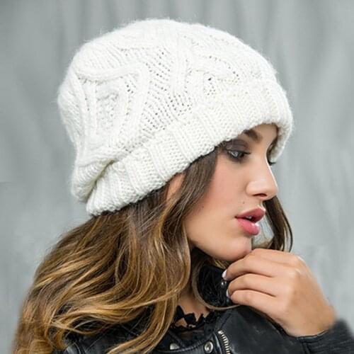 Women Autumn Winter Soft Warm Beanie Hat Knitting Cap Woolen Yarn Solid Beige Pink Hats Sport Bonnet Docker Fisherman wear