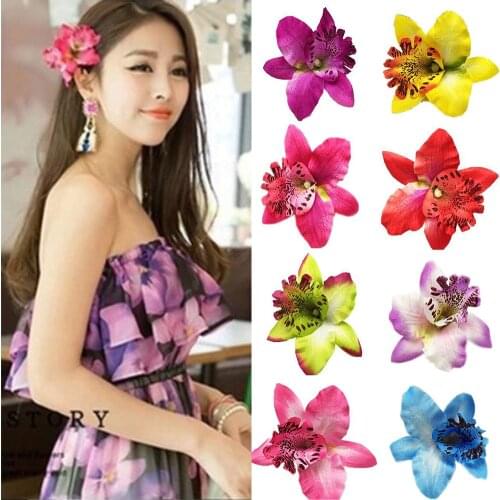 1PC Women Chic Fashion Flowers Hair Clips Gift Sand Beach Colorful 10 Colors Handmade Butterfly Orchid Vacation Hair Accessories