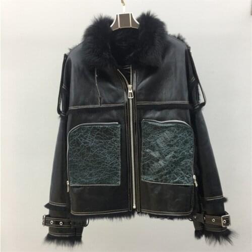 Women genuine sheep leather coat jacket with real sheep fur liner winter real fur girl female short double faced fur jacket