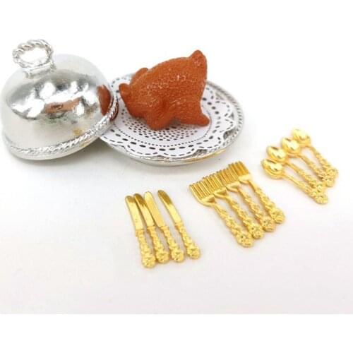 1/12 Dollhouse Miniature Simulation Turkey and Tableware Mini Food Handmade Pretend Play Life Scene Kitchen Play Accessory Toys
