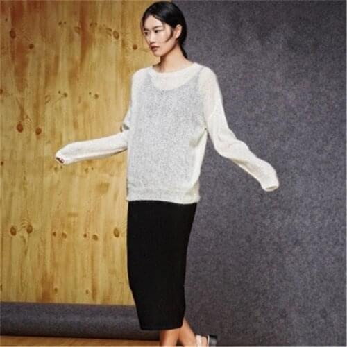 100% hand made wool Oneck knit women fashion hollow out thin pullover sweater retail wholesale customized