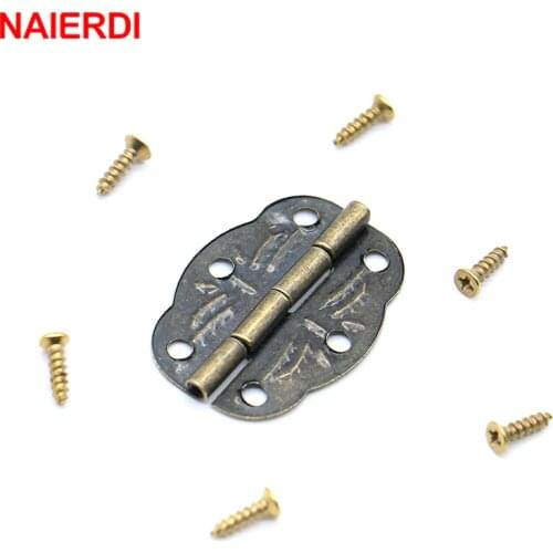 20pcs NAIERDI Bronze Hinges Decoration Jewelry Box Hinge With Screw For Vintage Door Cabinet Drawer Furniture Fittings Hardware