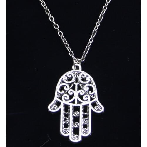 20pcs New Fashion Necklace 24x35mm hamsa palm hand protection Pendants Short Long Women Men Colar Gift Jewelry Choker