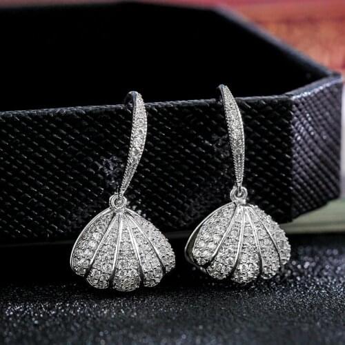 2021 Summer Jewelry Dangle Earrings Female Cute Small Shell Pearl Earrings 925 Sterling Silver Hanging Earrings Women Boho Bride