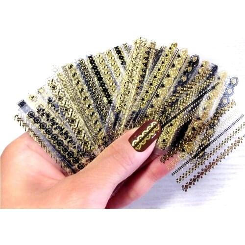 24Pcs/lot 3D Nail Sticker Black Lace Flower Pattern Stamping Charms Gold/Silver Bronzing Tips Nail Art Transfer Decals NTL-32