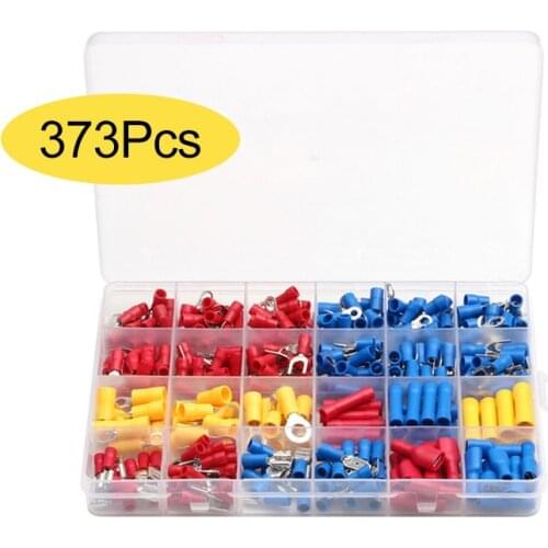 373Pcs/Set Assorted Electrical Wire Connector Crimp Terminals Connector Spade Butt Fork Ring Terminal Set 22-10 AWG