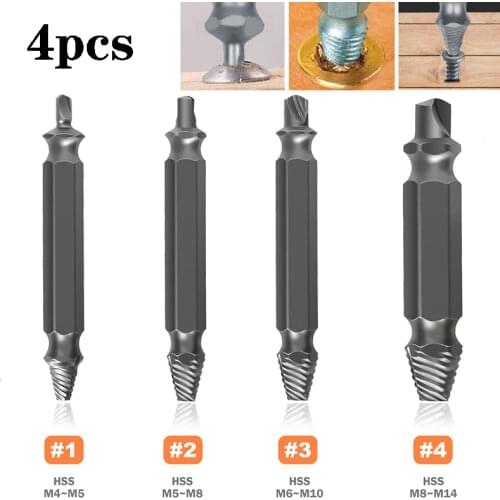 4pcs Material Damaged Screw Extractor Drill Bits Guide Set Broken Speed Out Easy out Bolt Stud Stripped Screw Remover Tool Set A