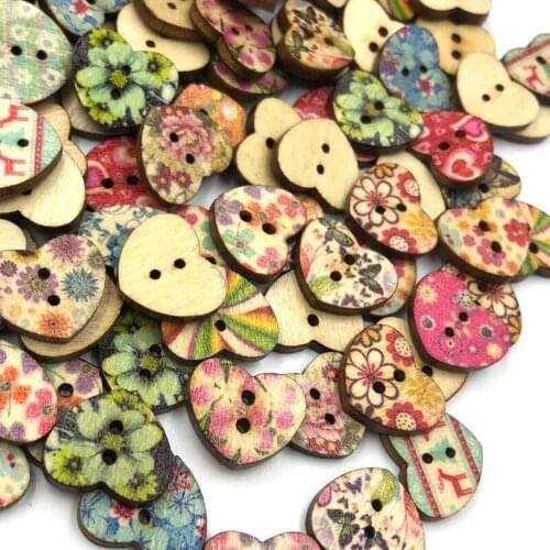 50pcs Mix Heart kids/ Baby Wood Button DIY Craft Sewing 17mm WB459