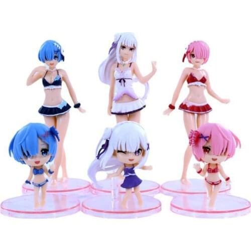 6pcs/set Cute Re:Life In A Different World From Zero Anime Figure PVC Toys Kawaii Emilia Rem Ram Sexy Dolls Room Decor Boy Gifts